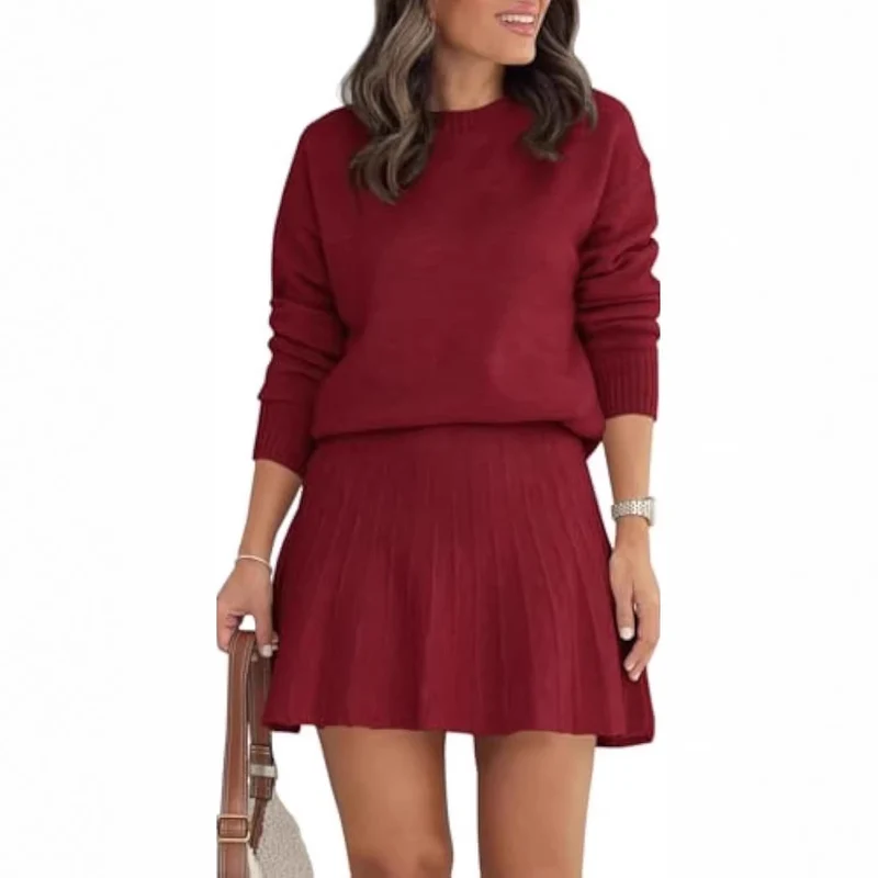 Damen Modisches Strickpullover und Rock-Set Drune