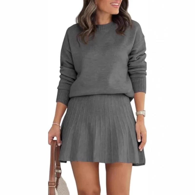 Damen Modisches Strickpullover und Rock-Set Drune