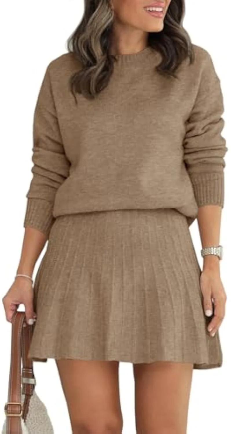 Damen Modisches Strickpullover und Rock-Set Drune