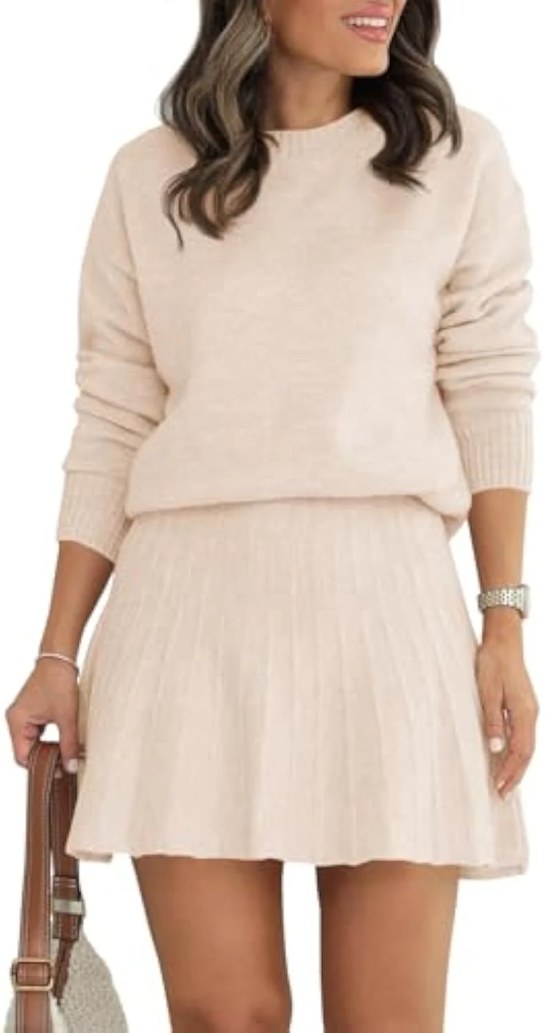Damen Modisches Strickpullover und Rock-Set Drune