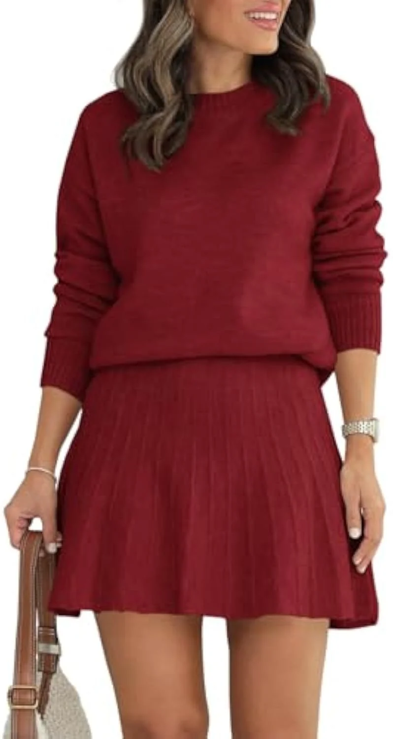 Damen Modisches Strickpullover und Rock-Set Drune