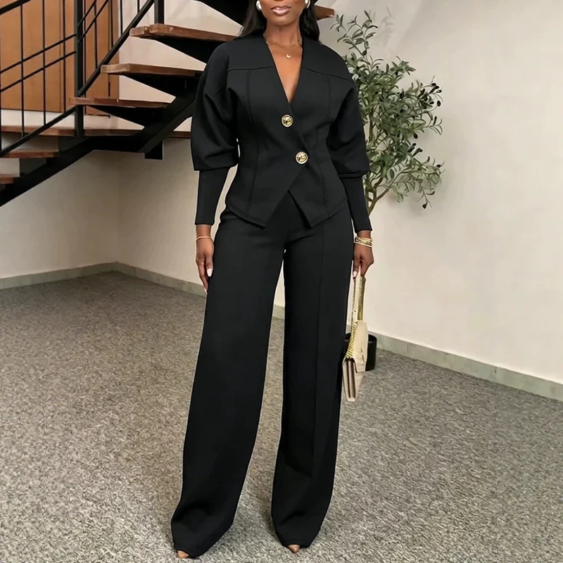 Damen Modisches Blazer-Set mit weiter Hose Drune