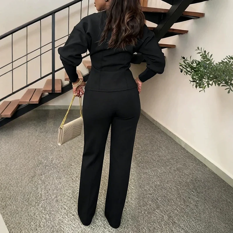 Damen Modisches Blazer-Set mit weiter Hose Drune
