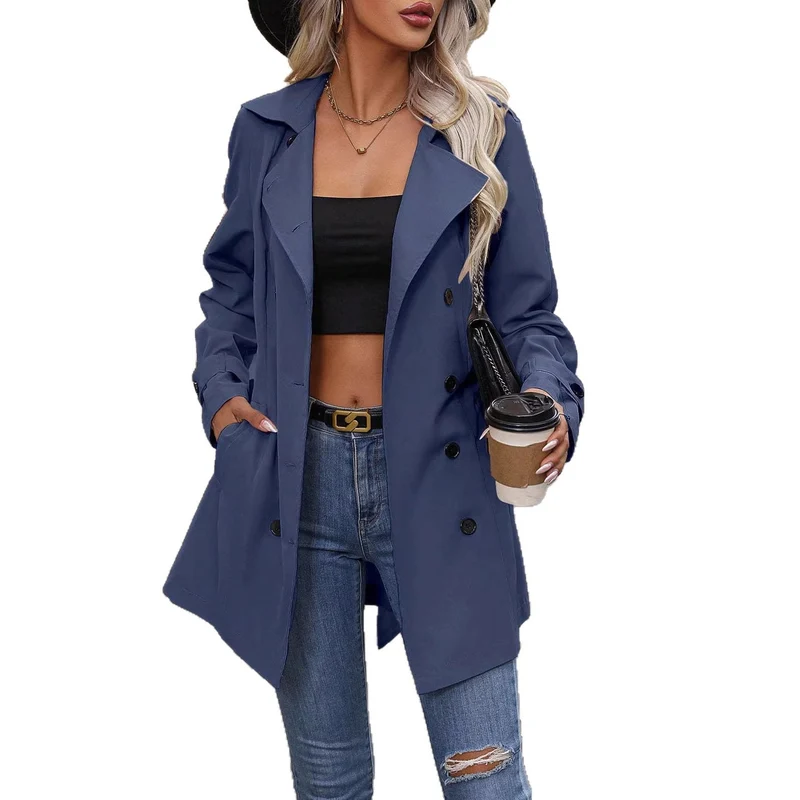 Damen Modischer Trenchcoat mit Gürtel Drune