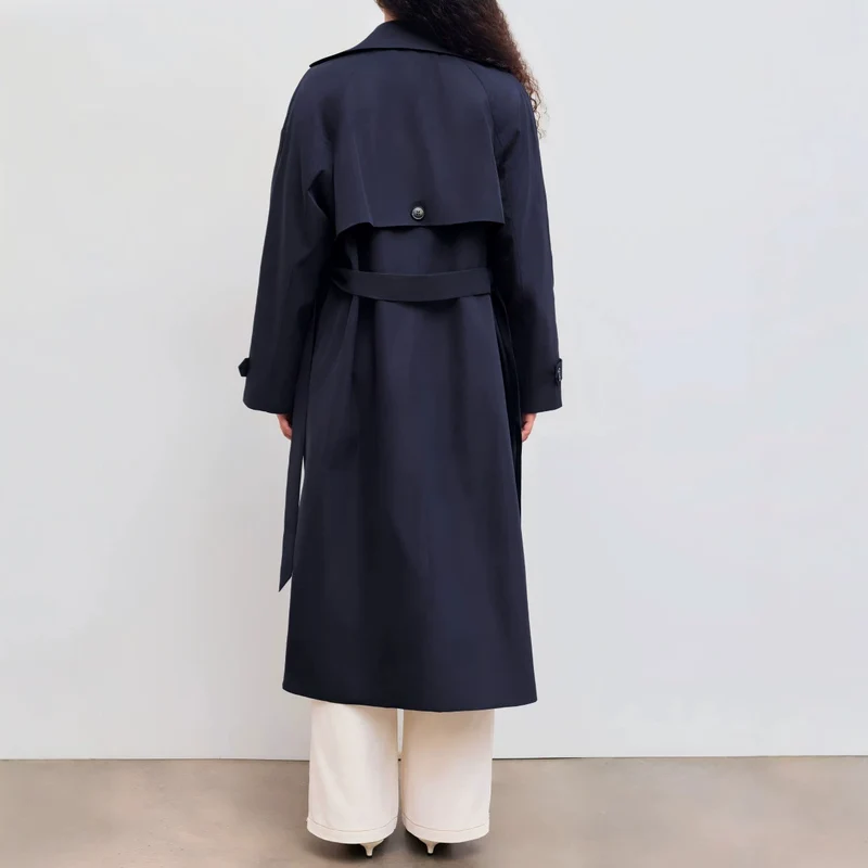 Damen Modischer Trenchcoat mit breitem Kragen Drune