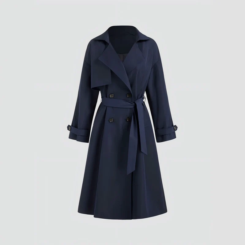 Damen Modischer Trenchcoat mit breitem Kragen Drune
