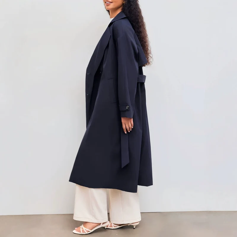 Damen Modischer Trenchcoat mit breitem Kragen Drune