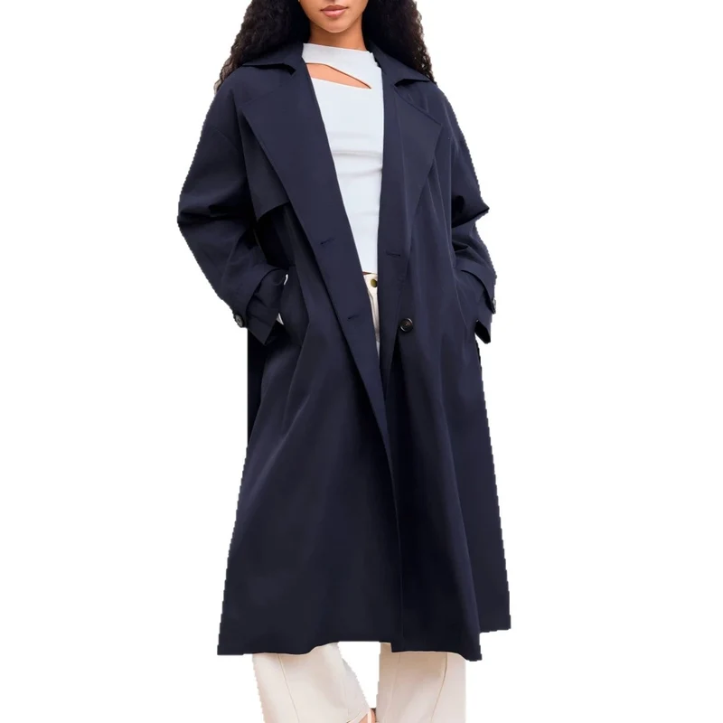Damen Modischer Trenchcoat mit breitem Kragen Drune