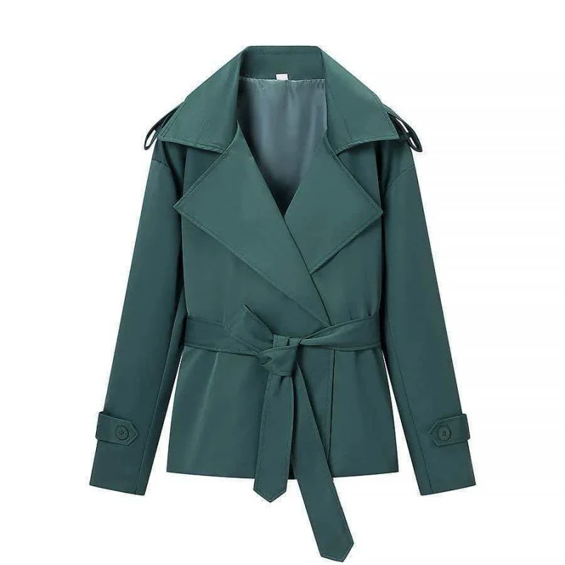 Damen 50+ kurzer Taillen-Trenchblazer mit Bindegürtel und weitem Revers Drune