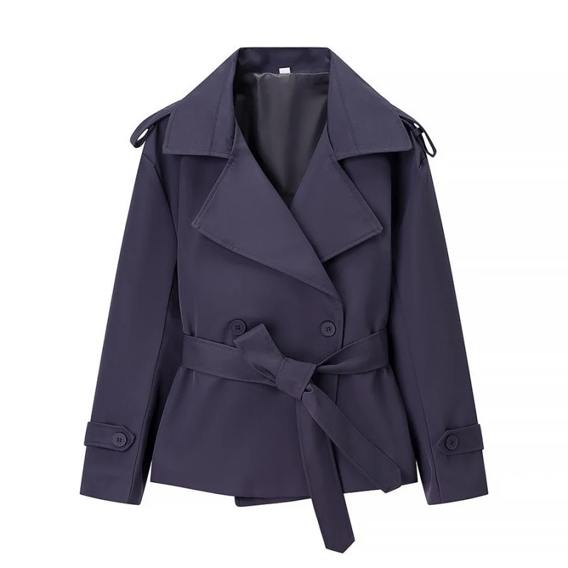 Damen 50+ kurzer Taillen-Trenchblazer mit Bindegürtel und weitem Revers Drune