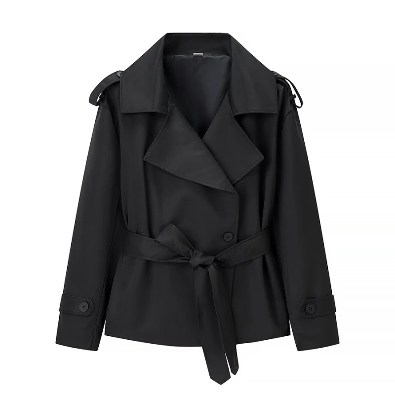 Damen 50+ kurzer Taillen-Trenchblazer mit Bindegürtel und weitem Revers Drune