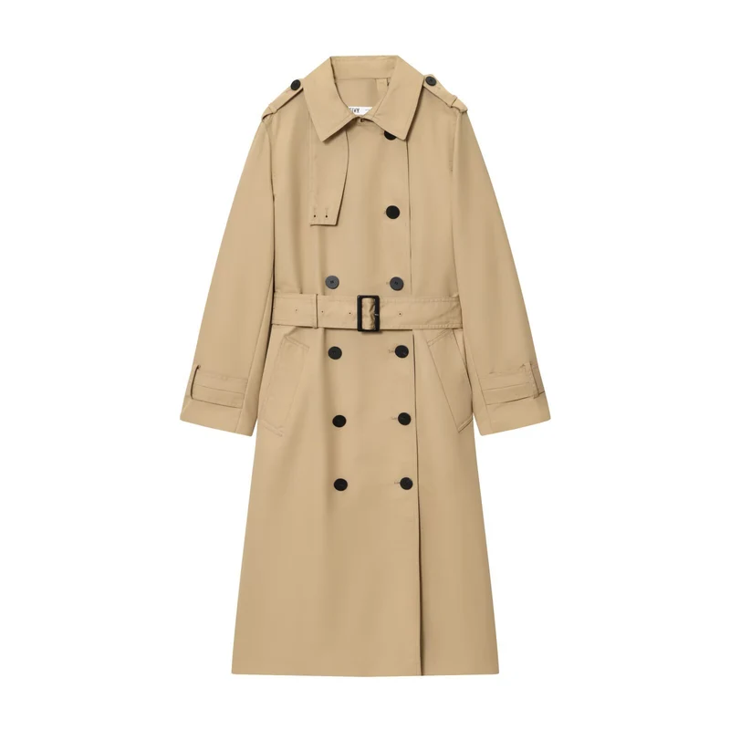 Damen 50+ klassischer Trenchcoat mit Doppelreihe, Taillengürtel und Schulterriegel Drune