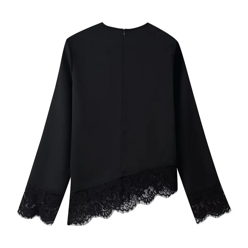 Damen 50+ elegante Chiffonbluse mit Spitzenbesatz und Taillenband Drune