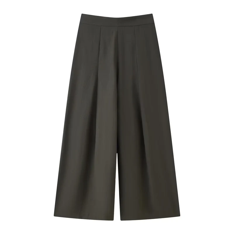 Damen 400+ weite Culotte‑Hose mit hoher Taille, verdeckter Knopfblende und vorderen Überlappungs‑Schlitzen Drune