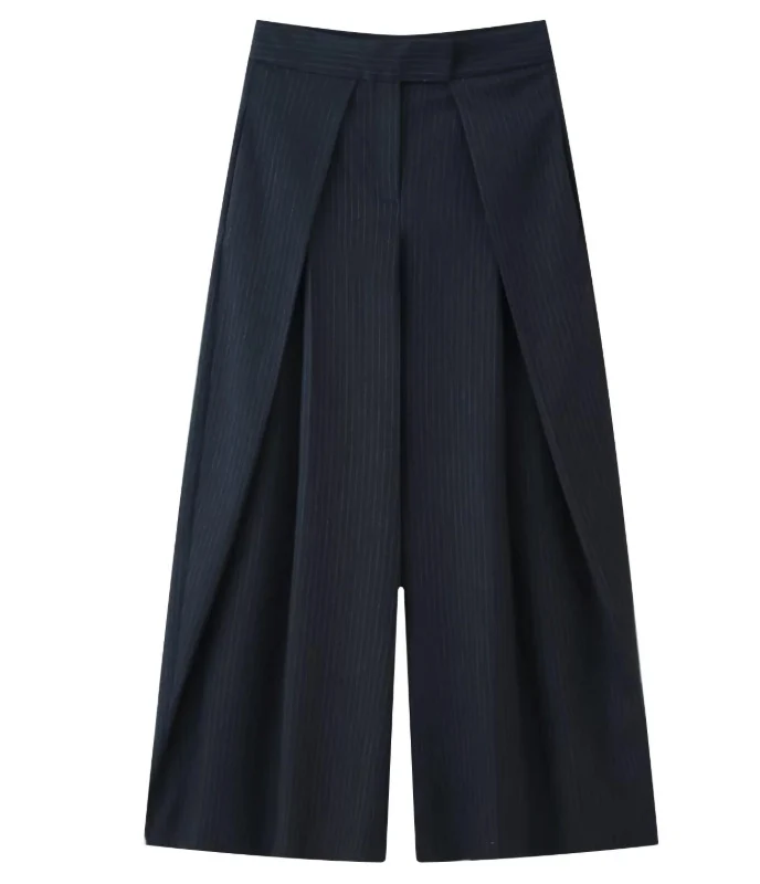 Damen 400+ weite Culotte‑Hose mit hoher Taille, verdeckter Knopfblende und vorderen Überlappungs‑Schlitzen Drune