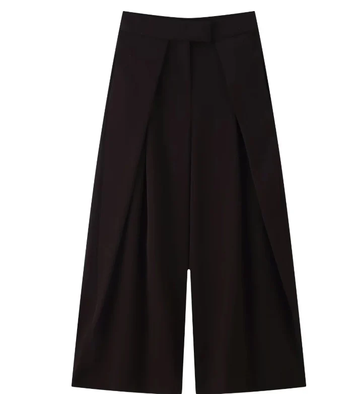 Damen 400+ weite Culotte‑Hose mit hoher Taille, verdeckter Knopfblende und vorderen Überlappungs‑Schlitzen Drune