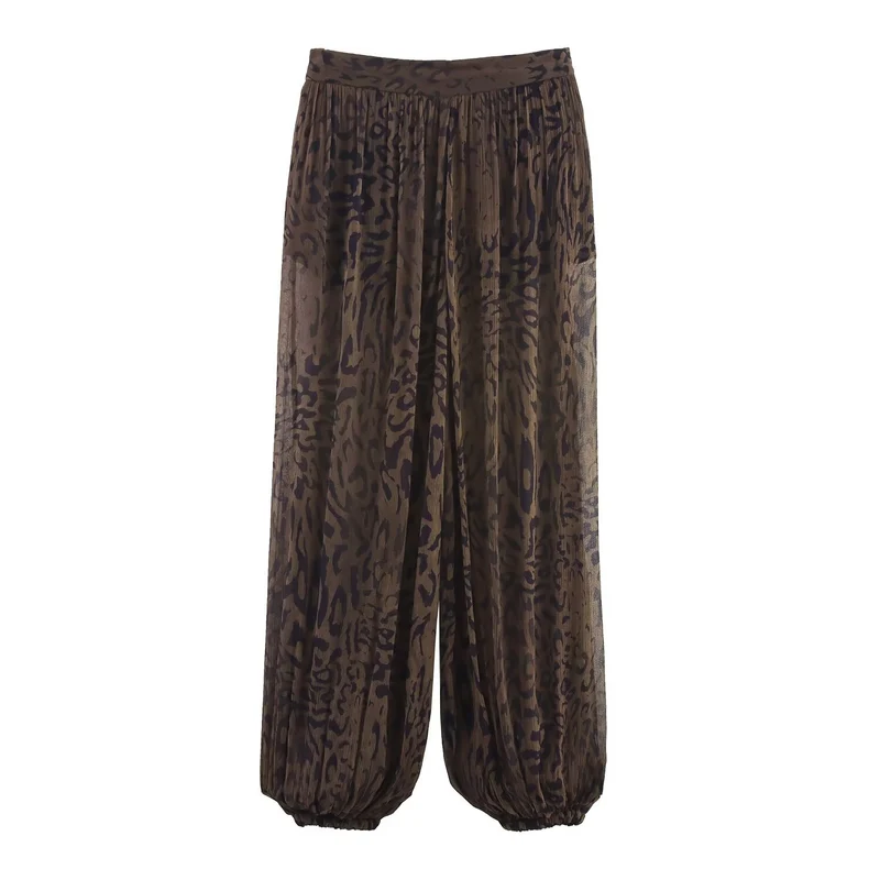 Damen 400+ plissierte weite Palazzo‑Hose mit Animalprint und elastischem Saum Drune