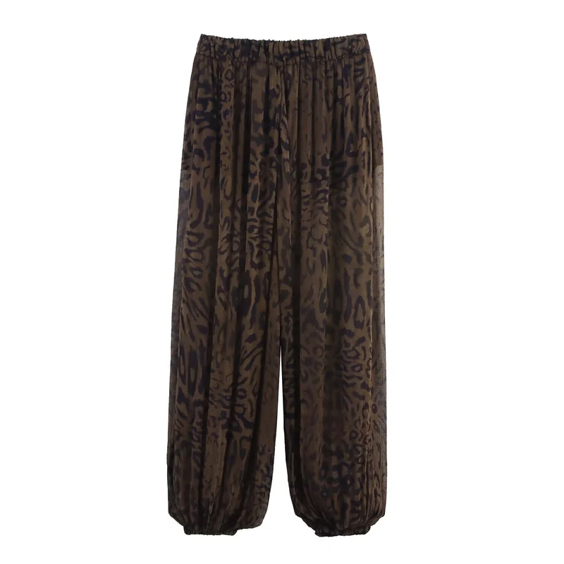 Damen 400+ plissierte weite Palazzo‑Hose mit Animalprint und elastischem Saum Drune
