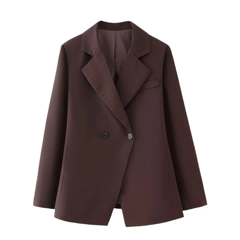 Damen 400+ langer Wollmix‑Blazer mit markanten Schultern und Hemdkragen Drune