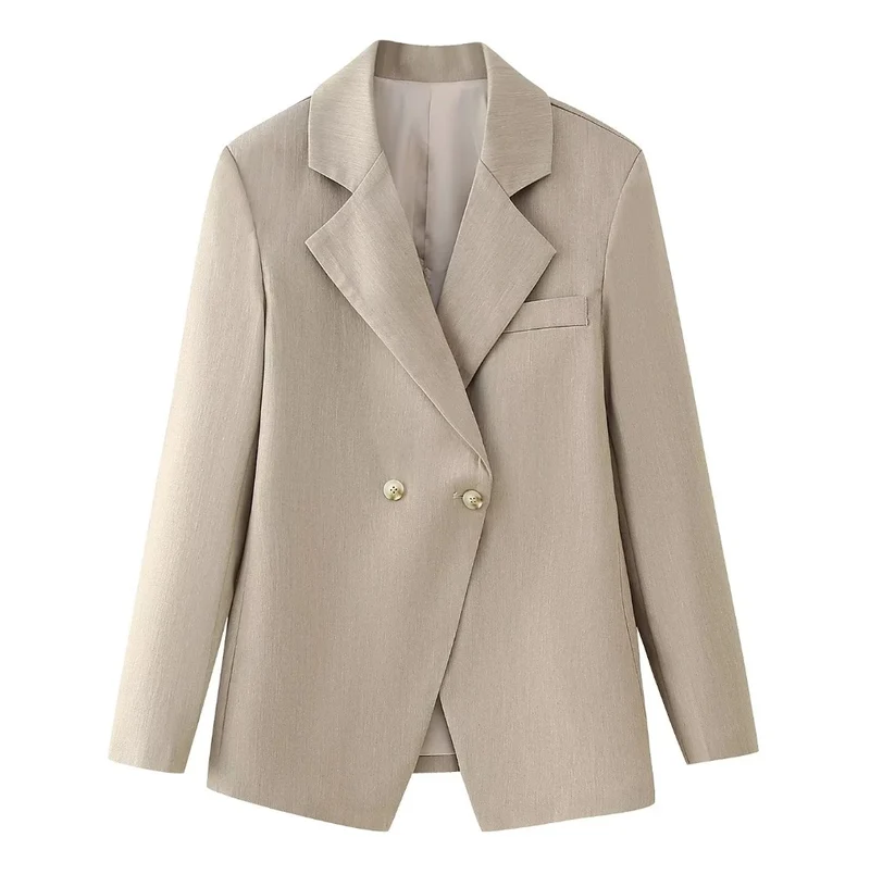 Damen 400+ langer Wollmix‑Blazer mit markanten Schultern und Hemdkragen Drune