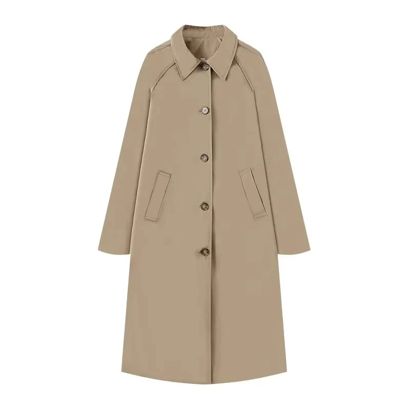Damen 400+ lang geschnittener Trenchcoat mit Raglanärmeln und verdeckter Knopfleiste Drune
