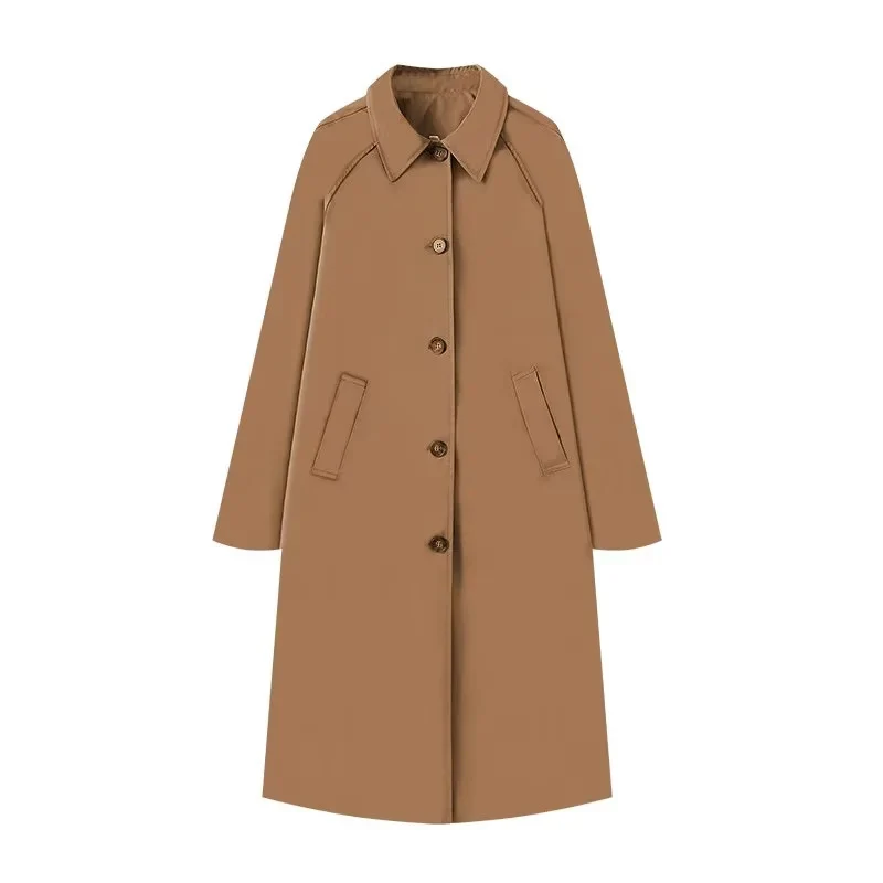 Damen 400+ lang geschnittener Trenchcoat mit Raglanärmeln und verdeckter Knopfleiste Drune