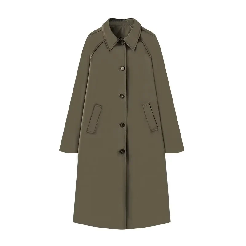 Damen 400+ lang geschnittener Trenchcoat mit Raglanärmeln und verdeckter Knopfleiste Drune