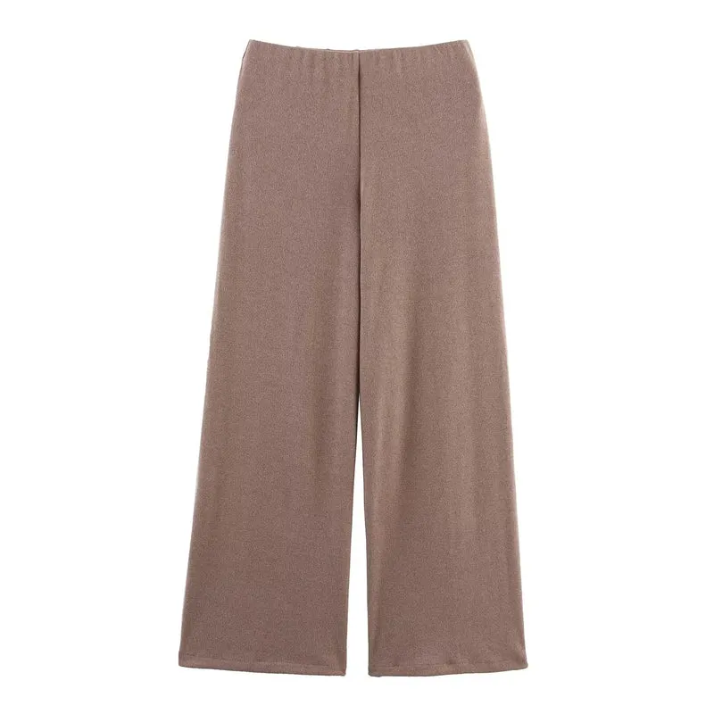 Damen 40+ weite Strickpalazzo‑Hose mit hoher Bundpassform und elastichem Komfortbund Drune