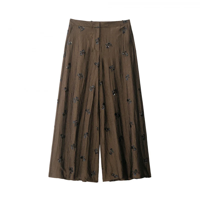 Damen 40+ weite Palazzo‑Culotte mit floraler Paillettenbestickung Drune