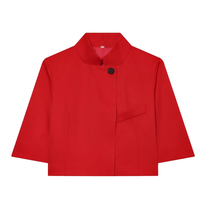 Damen 40+ kurzes Cape‑Blouson mit Stehkragen und Zierknopf Drune