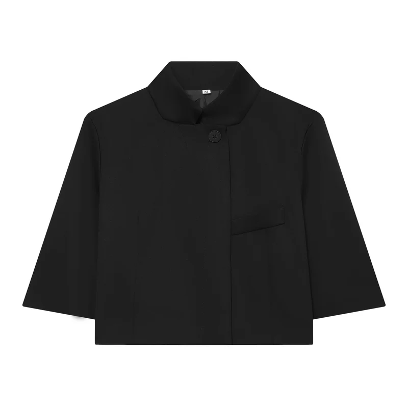 Damen 40+ kurzes Cape‑Blouson mit Stehkragen und Zierknopf Drune
