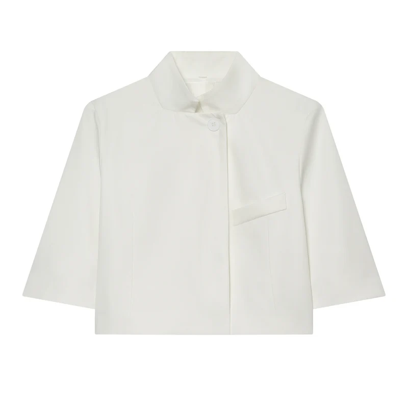Damen 40+ kurzes Cape‑Blouson mit Stehkragen und Zierknopf Drune