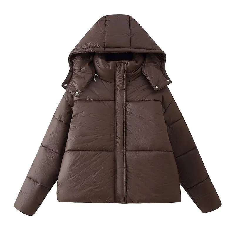 Damen 40+ kurzer gesteppter Pufferjacke mit voluminöser Kapuze und Stehkragen Drune