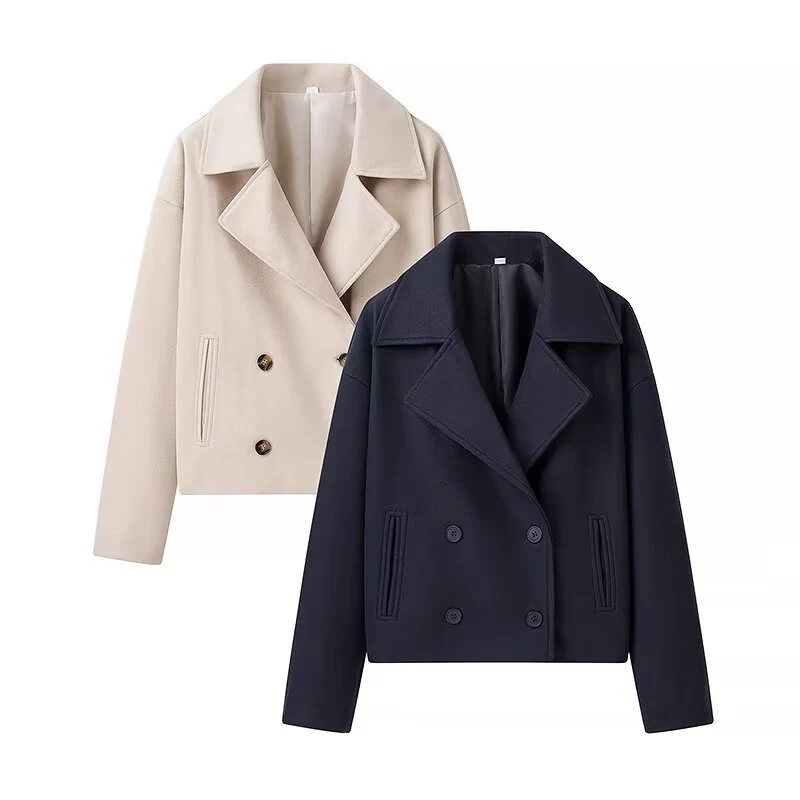 Damen 40+ kurzer doppeltreihiger Wollmix‑Blouson mit großem Revers Drune