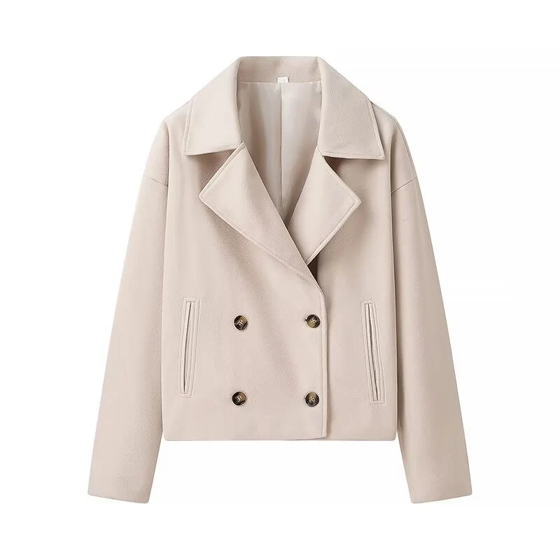 Damen 40+ kurzer doppeltreihiger Wollmix‑Blouson mit großem Revers Drune