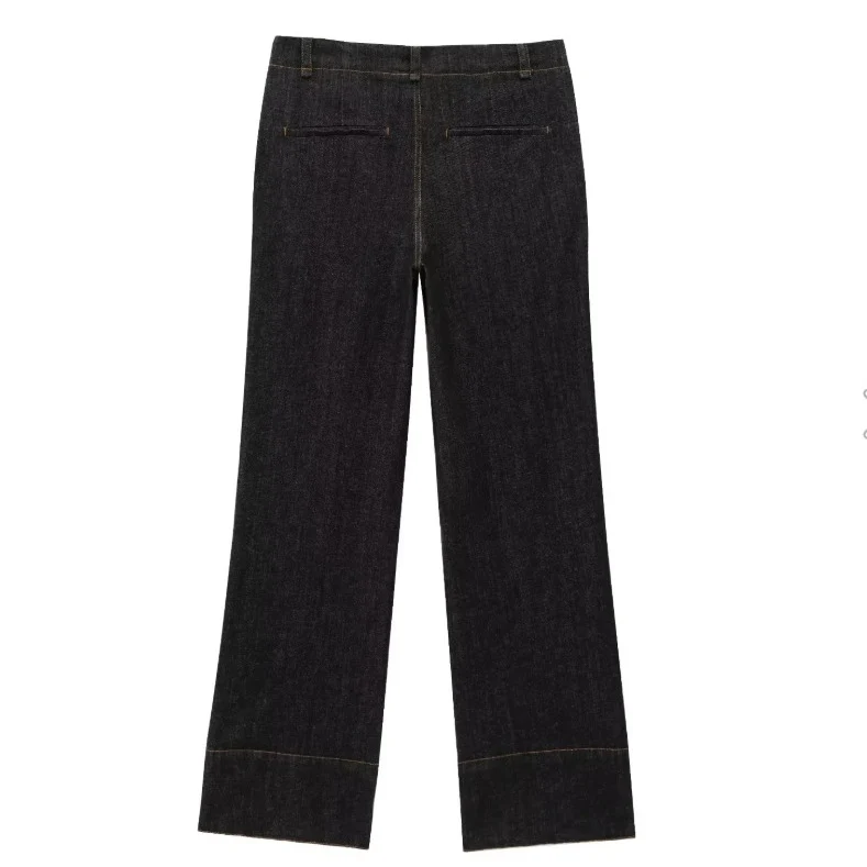 Damen 40+ hochtaillierte weite Denimhose mit Bügelfalte und Saumaufschlag Drune