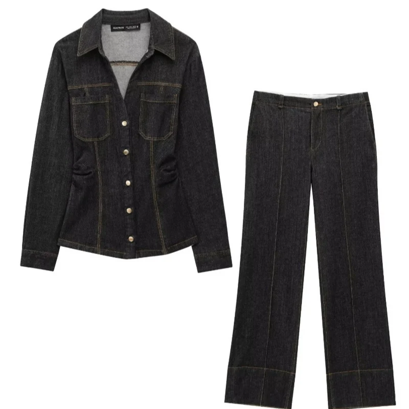 Damen 40+ hochtaillierte weite Denimhose mit Bügelfalte und Saumaufschlag Drune