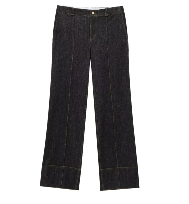 Damen 40+ hochtaillierte weite Denimhose mit Bügelfalte und Saumaufschlag Drune