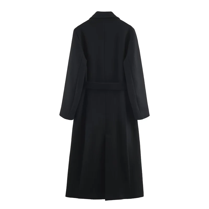 Damen 40+ eleganter knielanger Mantel mit Bindegürtel und doppelreihiger Knopfleiste Drune