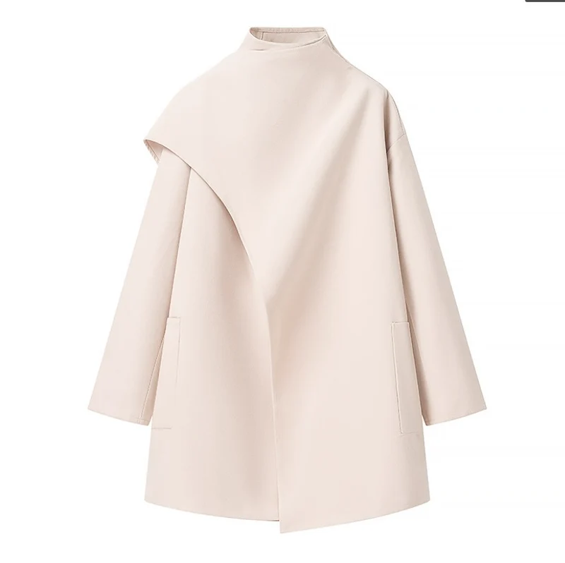 Damen 40+ asymmetrischer Wollmix Cape‑Mantel mit Stehkragen Drune