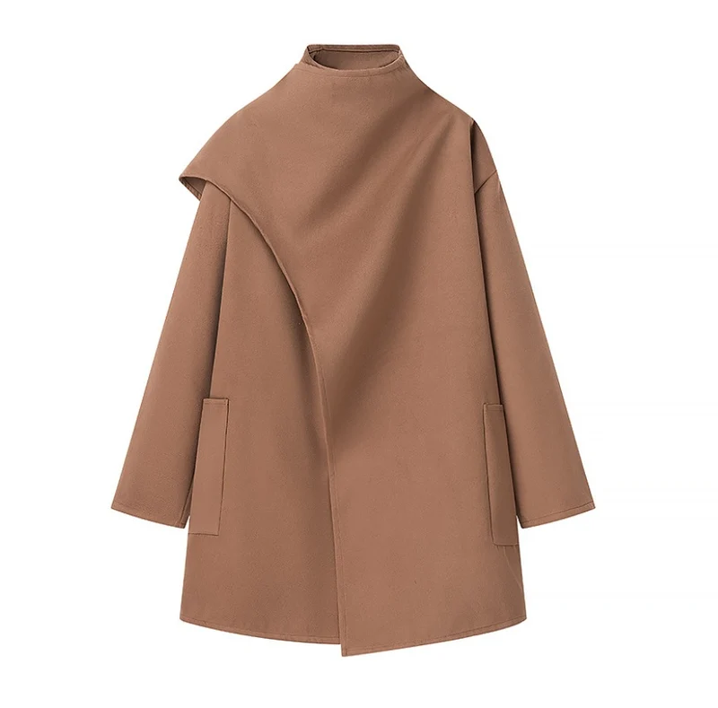 Damen 40+ asymmetrischer Wollmix Cape‑Mantel mit Stehkragen Drune