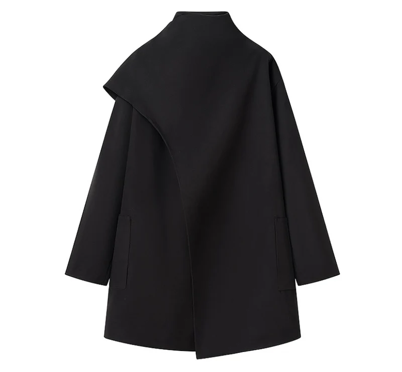 Damen 40+ asymmetrischer Wollmix Cape‑Mantel mit Stehkragen Drune