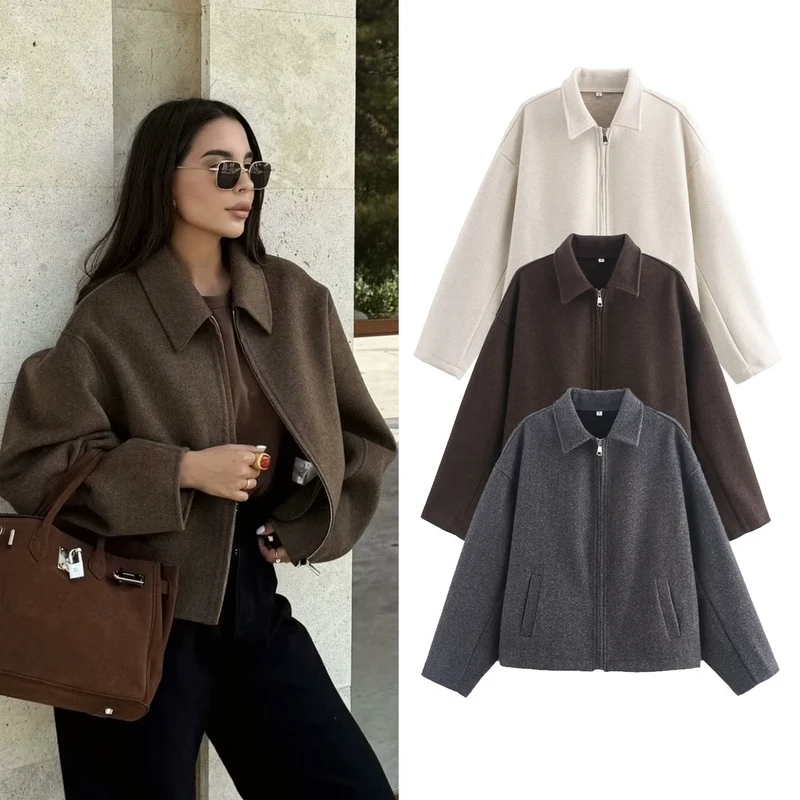 Damen 3100+ lässige kurze Fleece‑Blousonjacke im Boxy‑Cut mit Reißverschluss und Umlegekragen Drune