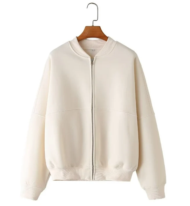 Damen 300+ minimalistische Oversize‑Bomberjacke mit durchgehendem Reißverschluss und gerippten Bündchen Drune