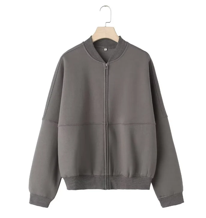 Damen 300+ minimalistische Oversize‑Bomberjacke mit durchgehendem Reißverschluss und gerippten Bündchen Drune