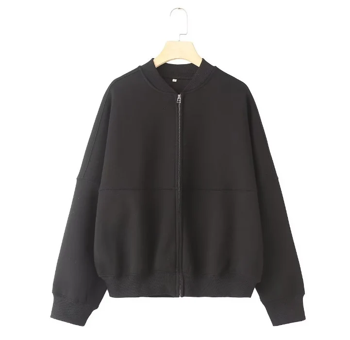 Damen 300+ minimalistische Oversize‑Bomberjacke mit durchgehendem Reißverschluss und gerippten Bündchen Drune