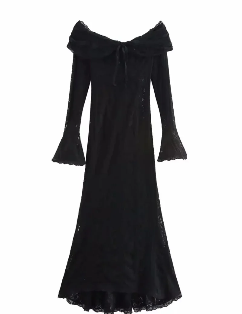 Damen 300+ Maxikleid aus Spitze mit Carmen‑Ausschnitt, ausgestellten Glockenärmeln und figurumspielender Silhouette Drune