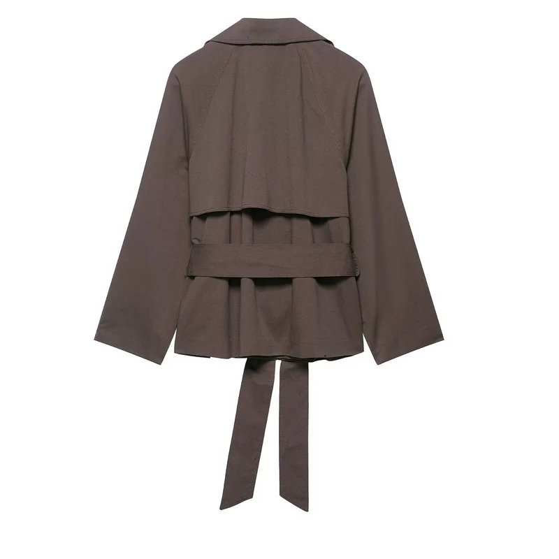 Damen 300+ kurzer Cropped‑Trenchblouson mit weiten Revers, Bindegürtel und Pattentaschen Drune