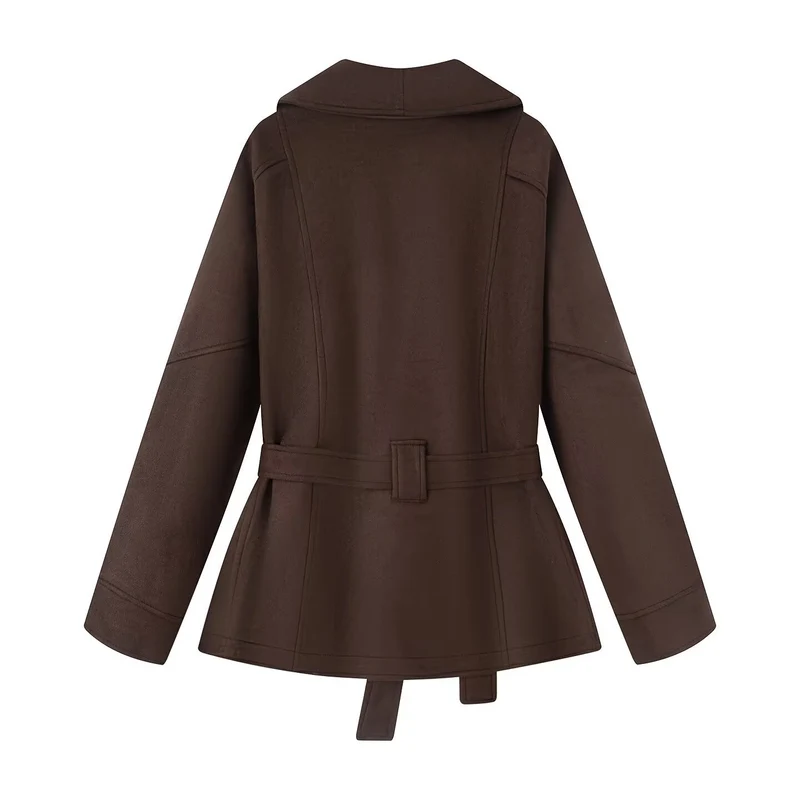 Damen 30+ taillierte Kurzjacke mit Schalkragen, Bindegürtel und Kunstvelours Drune