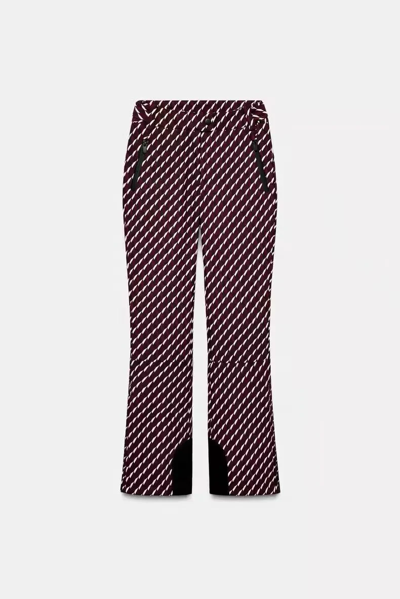 Damen 30+ taillierte Bootcut‑Skihose mit Allover‑Print, Reißverschlusstaschen und verstärktem Beinabschluss Drune